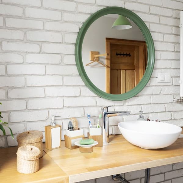 Relaxdays Bamboo Keramiska Badrumstillbehör 4-delad tvålautomat Tandborstglas, Naturvit