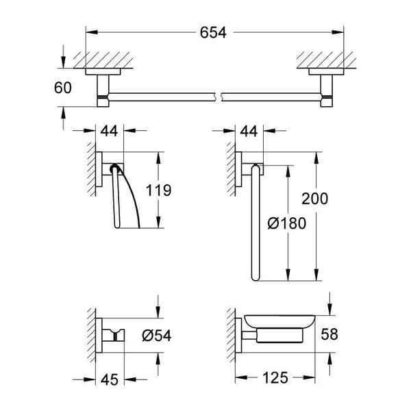 Tillbehörsset - GROHE - Essentials - Krom - Rostfritt stål - Fläckbeständighet