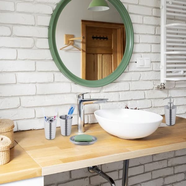 Relaxdays badrumstillbehör, 5 delar, i polerat rostfritt stål och plast, modern och harmonisk design, silverfärgad