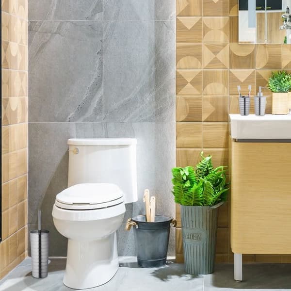 Relaxdays badrumstillbehör, 5 delar, i polerat rostfritt stål och plast, modern och harmonisk design, silverfärgad