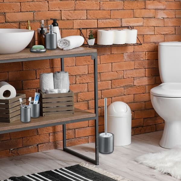 Relaxdays badrumstillbehör, 5 delar, i borstat rostfritt stål och plast, modern och harmonisk design, silverfärgad