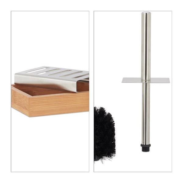 Relaxdays Set badrum, 6 delar, bambu, dispenser, tvålpump, toalettborste, tandborsthållare, ställning, soptunna