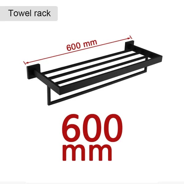 Badeværelsesudstyr, mat sort finish, 304 rustfrit stål, Håndklædeholder 60cm