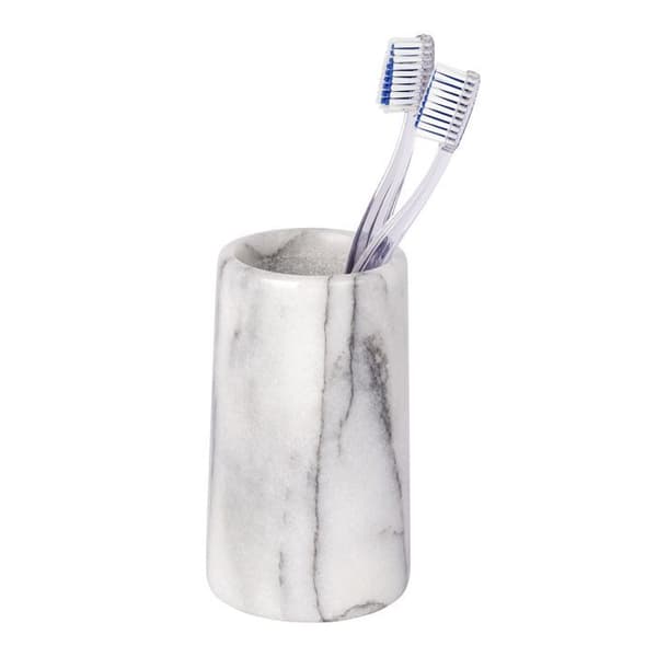WENKO Tandborsthållare, Badrumsglas, Onyx, marmor, Ø 7x12,5 cm, Grå