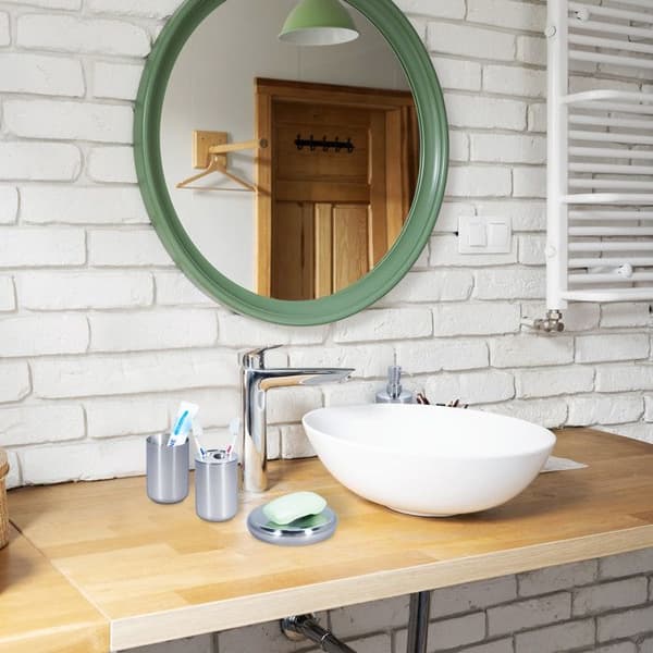 Relaxdays badrumstillbehör, 5 delar, i polerat rostfritt stål och plast, modern och harmonisk design, silverfärgad