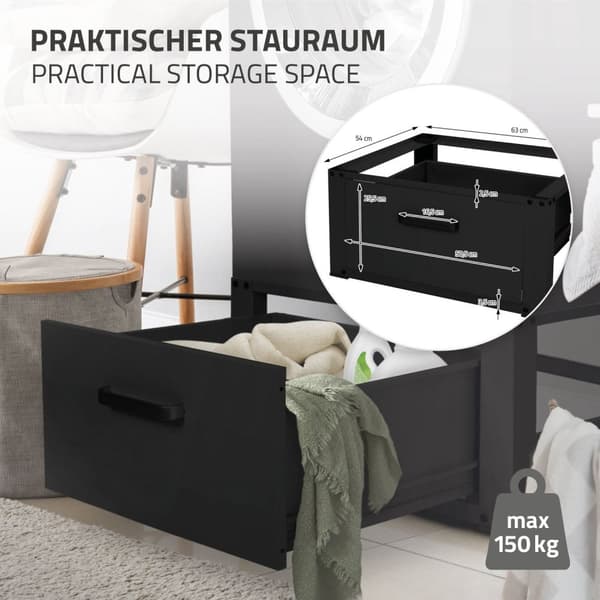Tvättmaskinsunderrede med låda 63x54 cm svart stål ML design