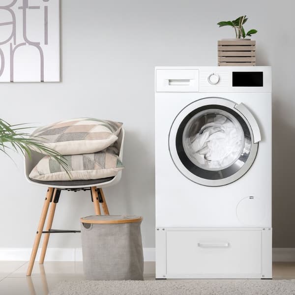 Laatikollinen pesukoneen jalusta 63x54 cm valkoinen teräs ML-muotoilu