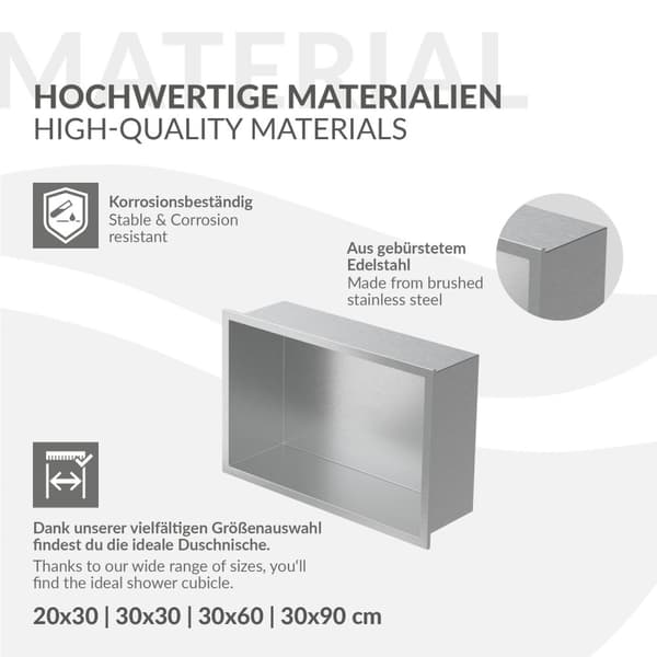 Suihkutarjotin 30x20 cm hopea ruostumaton teräs seinänurkkaus Suihkutarjotin LuxeBath