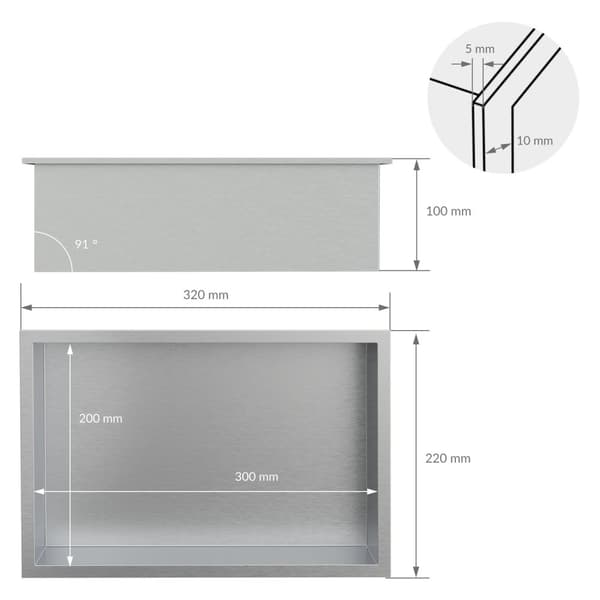 Suihkutarjotin 30x20 cm hopea ruostumaton teräs seinänurkkaus Suihkutarjotin LuxeBath