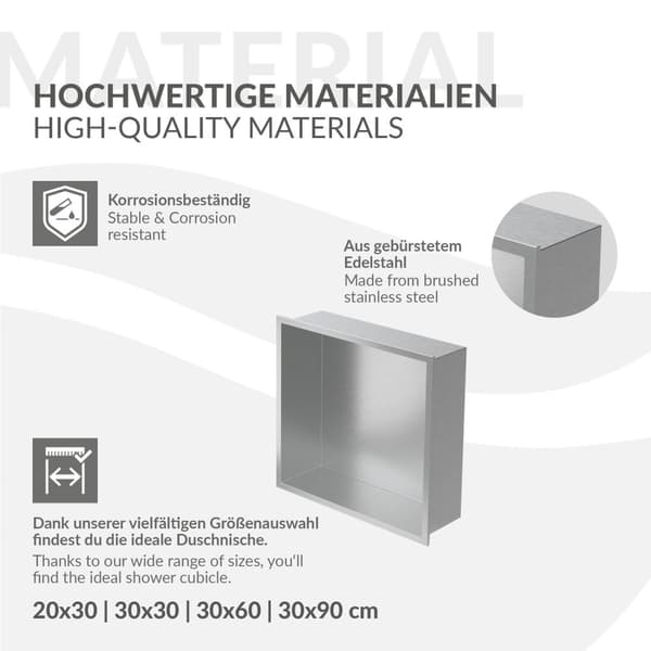 Suihkutarjotin 30x30 cm hopea ruostumaton teräs seinänurkkaus Suihkutarjotin LuxeBath