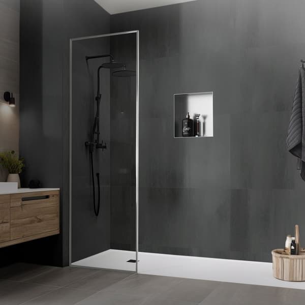 Suihkutarjotin 30x30 cm hopea ruostumaton teräs uppokehys Seinänurkkaus Suihkutarjotin LuxeBath