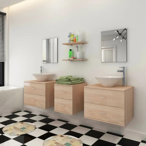 vidaXL Servant og baderomsmøbler 7 deler beige
