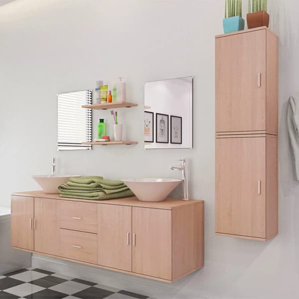 vidaXL Servant og baderomsmøbler 9 deler beige