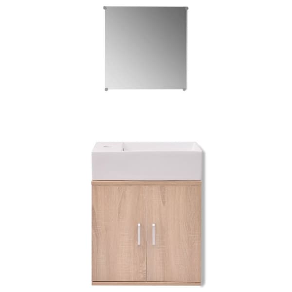 vidaXL Badrumsmöbler tre delar med fyrkantigt handfat beige