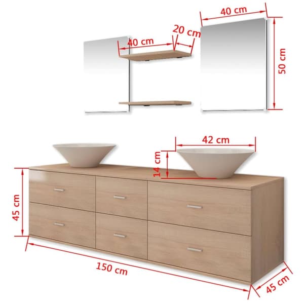 vidaXL Kylpyhuoneen kaluste- ja allassarja 7 osaa beige