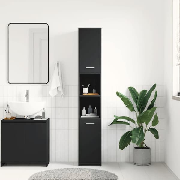 vidaXL badeværelsesskab 30x30x183,5 cm spånplade sort