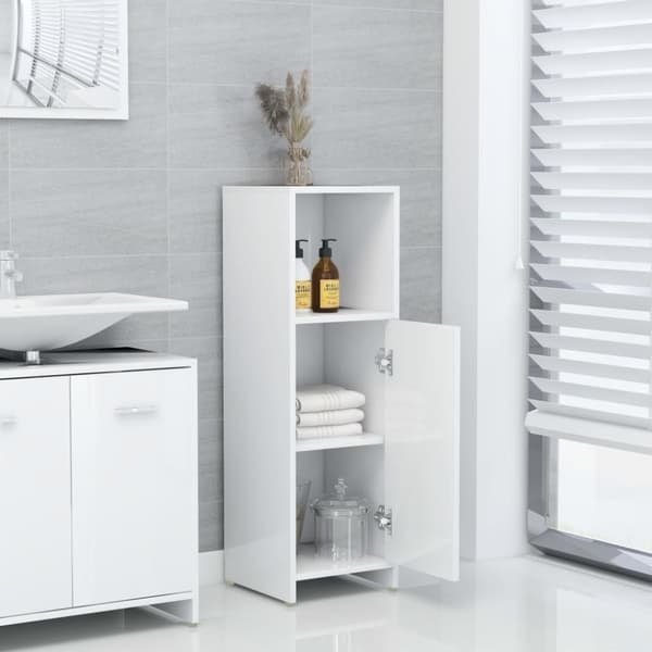 vidaXL badeværelsesskab 30x30x95 cm konstrueret træ hvid højglans