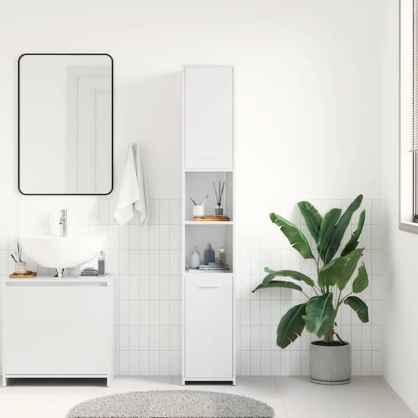vidaXL badeværelsesskab 30x30x183,5 cm spånplade hvid højglans