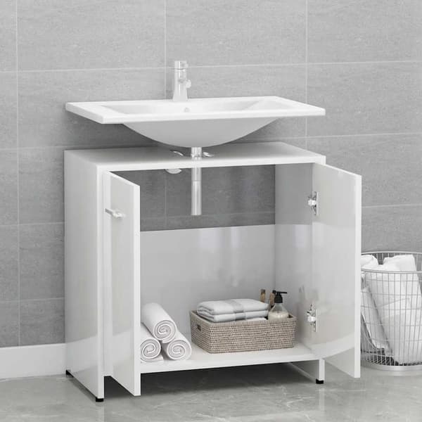 vidaXL Baderomsskap høyglans hvit 60x33x61 cm konstruert tre