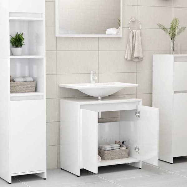 vidaXL badeværelsesskab 60x33x61 cm konstrueret træ hvid højglans