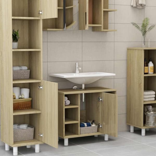 vidaXL badeværelsesskab 60x32x53,5 cm konstrueret træ sonoma-eg