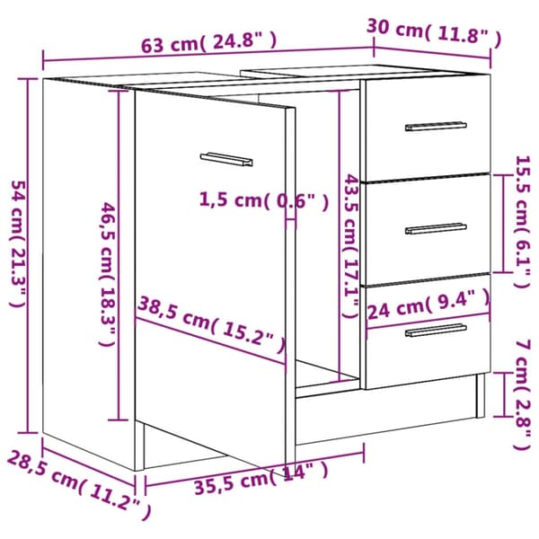 vidaXL Tvättställsskåp svart 63x30x54 cm konstruerat trä