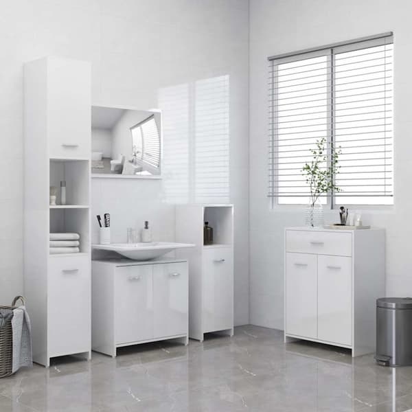 vidaXL Badrumsskåp vit högglans 60x33x80 cm konstruerat trä