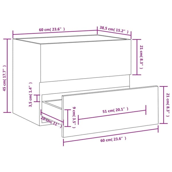 vidaXL skab til håndvask 60x38,5x45 cm konstrueret træ sort
