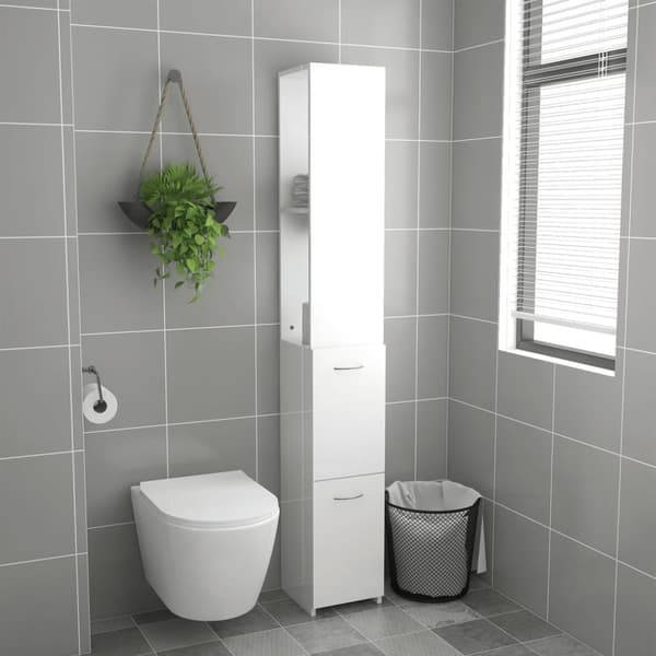 vidaXL badeværelsesskab 25x26,5x170 cm konstrueret træ hvid højglans