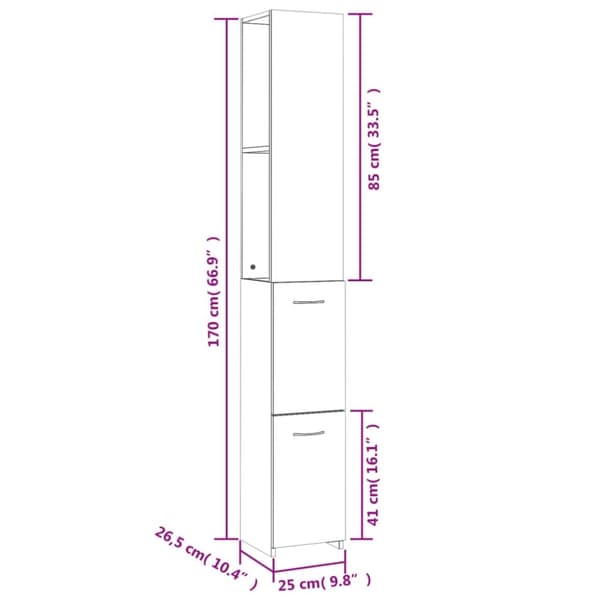 vidaXL Baderomsskap betonggrå 25x26,5x170 cm konstruert tre
