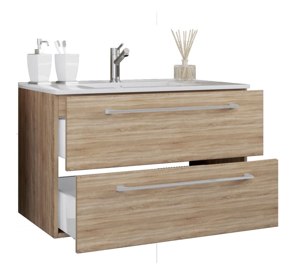 Badinos tvättskåp 80 cm, 2 lådor, Sonoma ek-look.