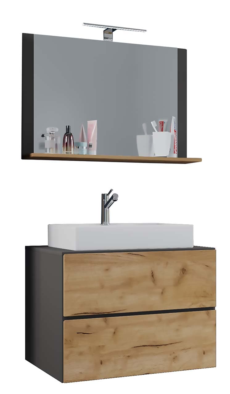 LendasM badrumsmöbler 60 cm, spegel, antracit, honungsek-look.