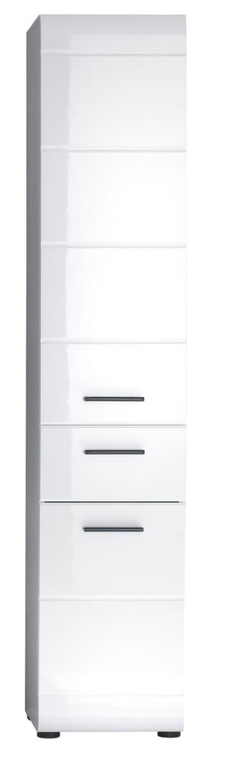 SkinGloss badrumsskåp högskåp 2 dörrar, 2 lådor vit, vit högglans.