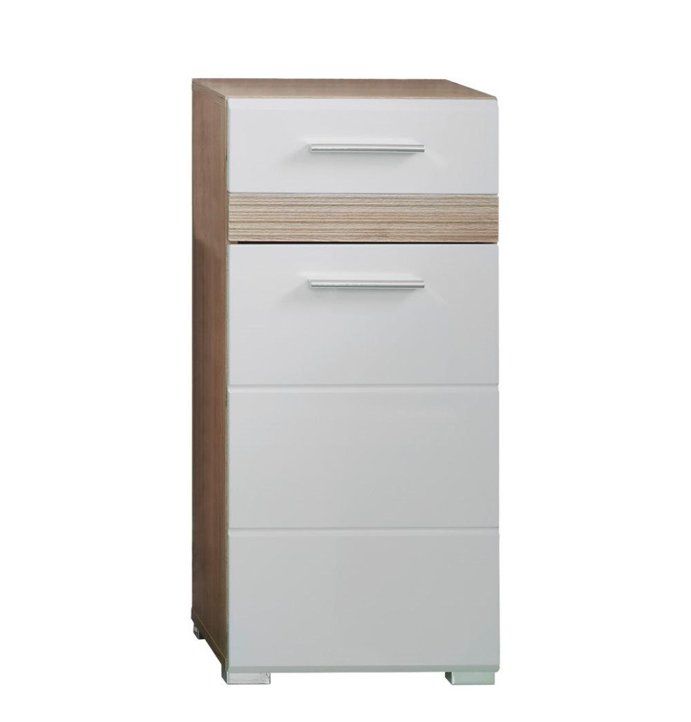 SetOne badrumsskåp 1 dörr, 1 låda ekmönstrad, vit högglans.