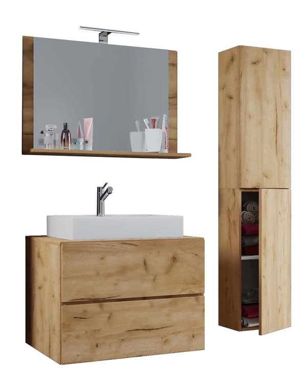 LendasL baderomsinnredning 60 cm, speil , honning eik dekor.
