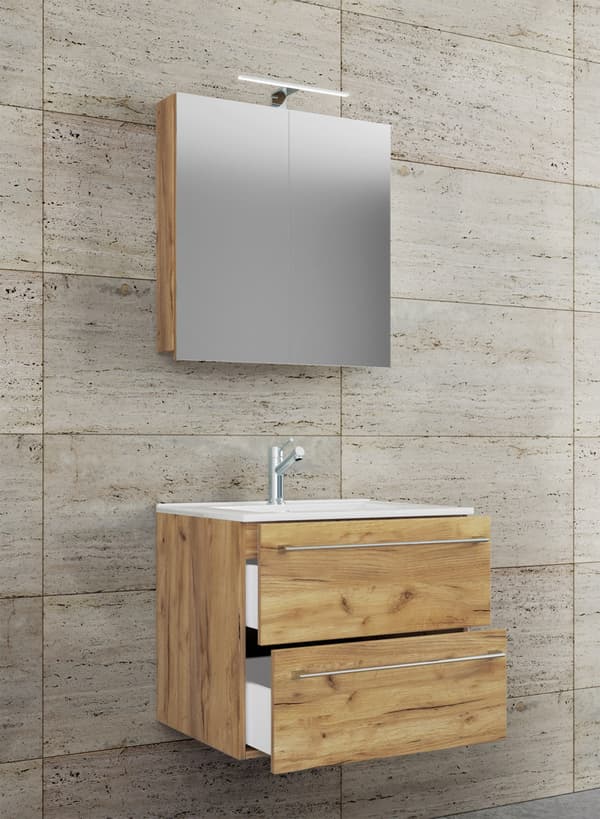 Badinos baderomsinnredning A 60 cm, speilskap , honning eik dekor.