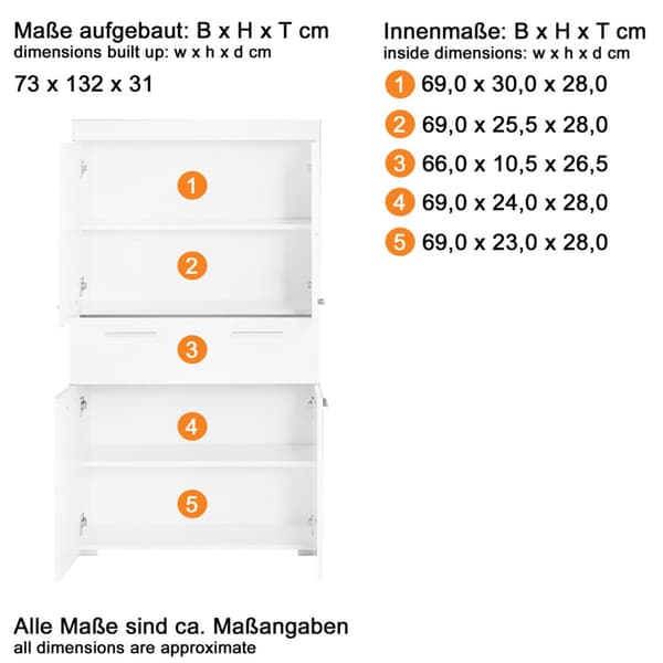 AmandaMandoBea baderomsskap 1 skuff, 4 dører hvit, hvit høyglans.
