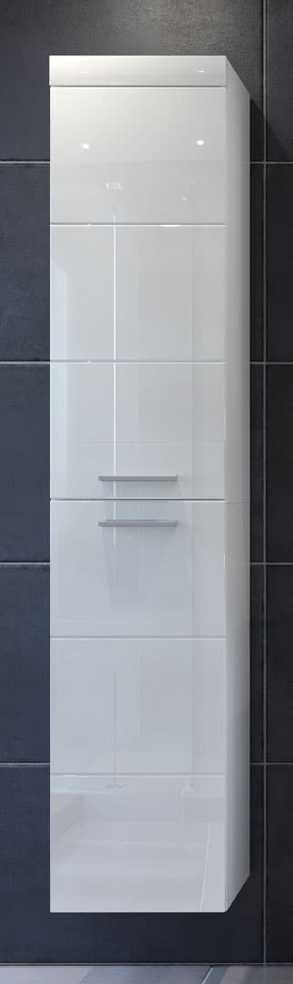 Devon høyskap til badet 2 dører hvit, hvit høyglans.