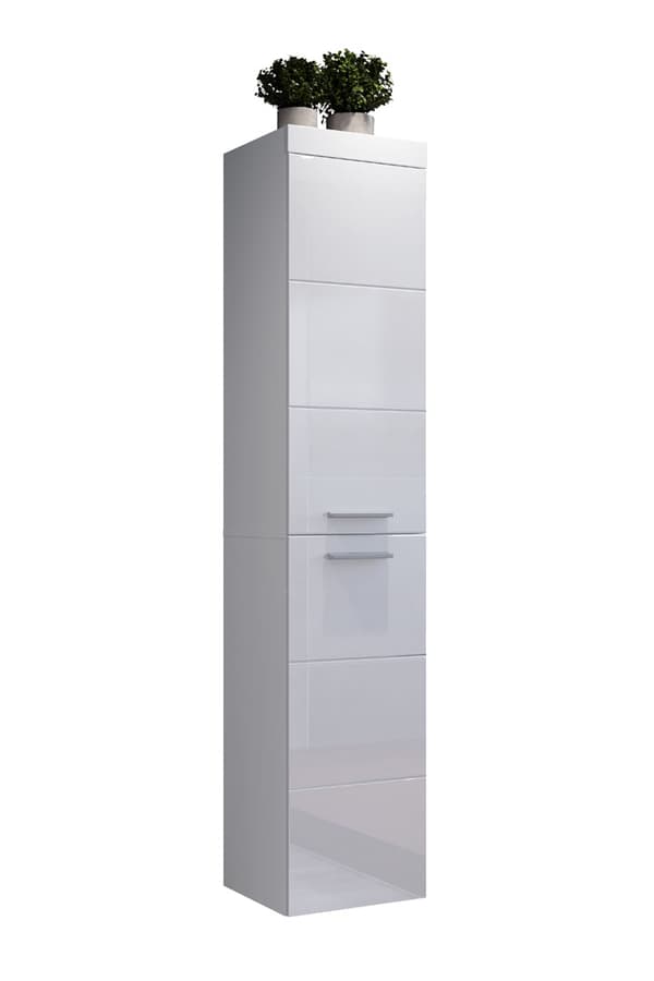 Devon høyskap til badet 2 dører hvit, hvit høyglans.