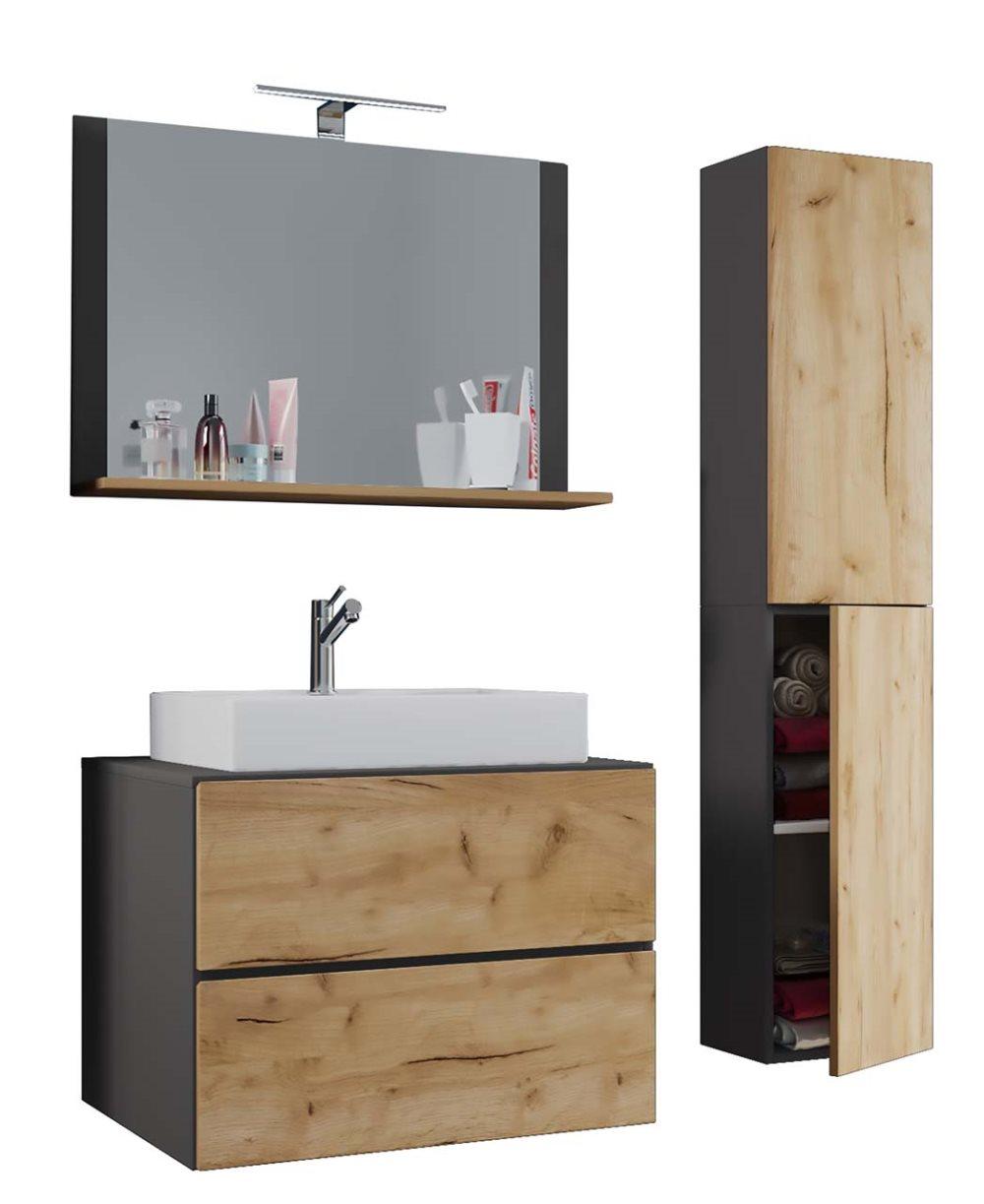 LendasL badrumsmöbler 80 cm, spegel, antracit, honungsek-look.