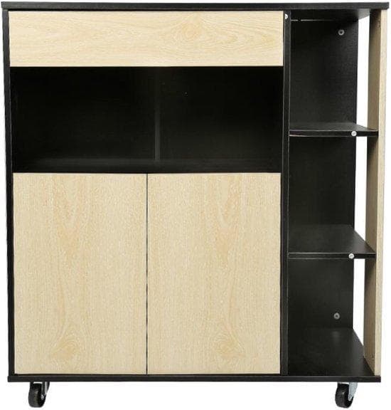 Vagnskåp - förvaringsskåp mobil - badrumsvagn - kök vagn - lådor modern - skåp trä - förvaringsmöbler - 80 x 39 x 86,5 cm - ek/svart