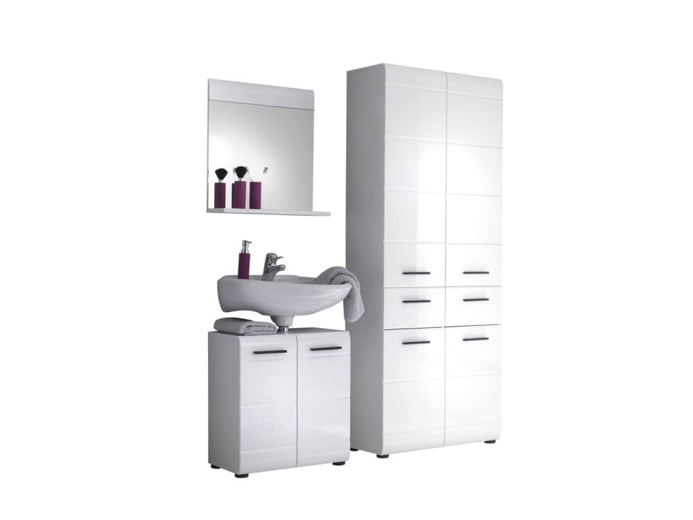 SkinGlossLine badrumsmöbler B med spegel vit, vit högglans.