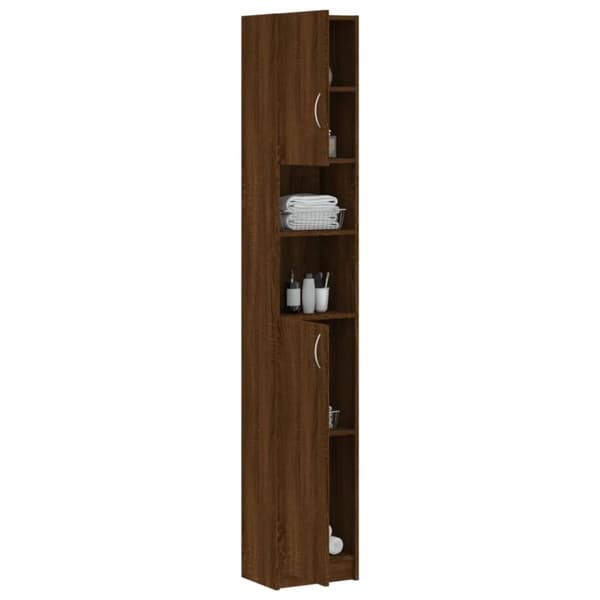 vidaXL badeværelsesskab 32x25,5x190 cm konstrueret træ brun egetræ