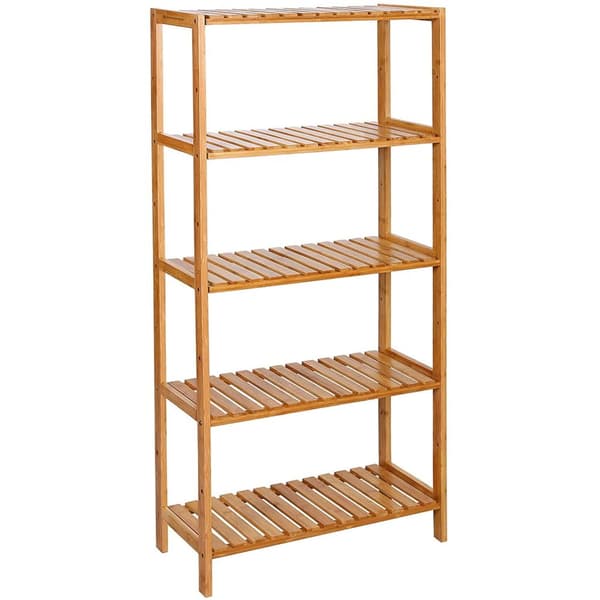 Badrumsskåp - bambuskåp - 60x26x130 cm - med 5 hyllplan