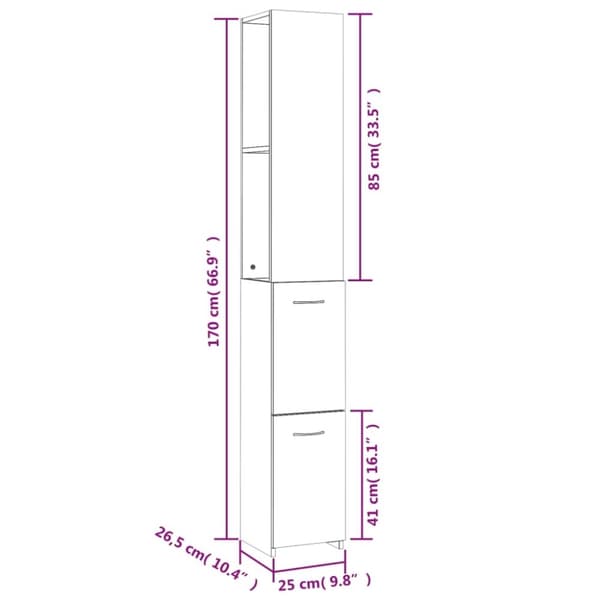 vidaXL badeværelsesskab 25x26,5x170 cm konstrueret træ røget egetræ