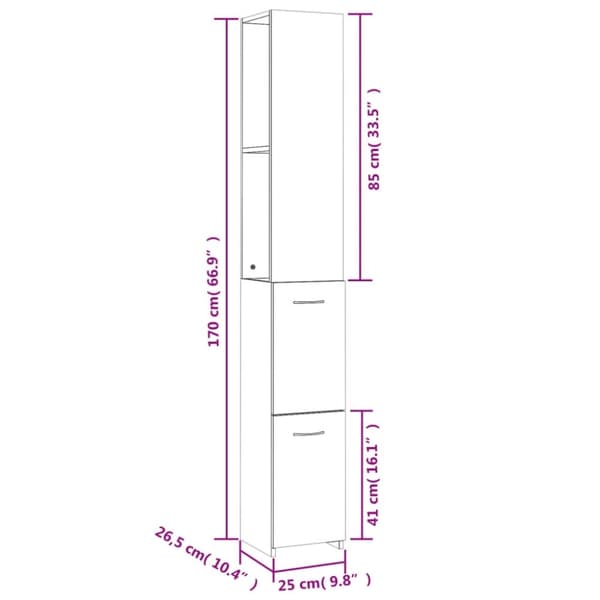 vidaXL badeværelsesskab 25x26,5x170 cm konstrueret træ grå sonoma-eg