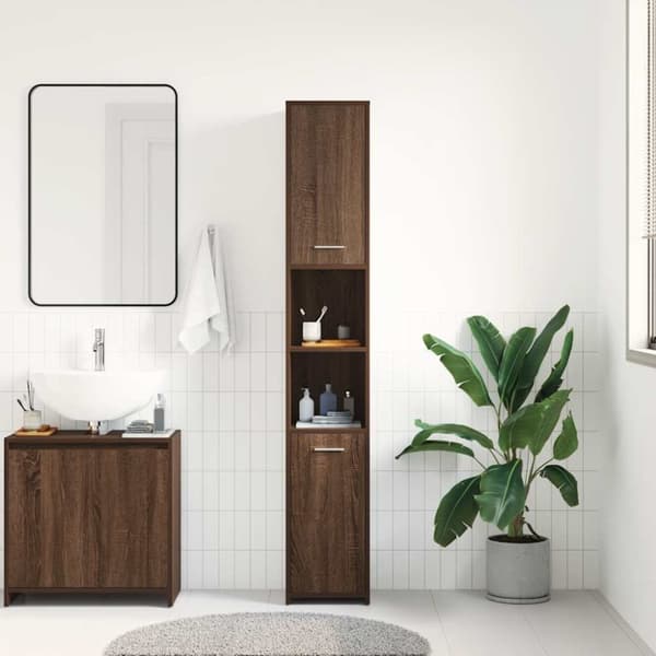 vidaXL Kylpyhuoneen kaappi ruskea tammi 30x30x183,5 cm tekninen puu