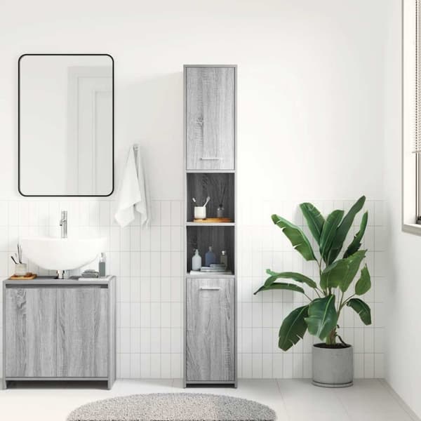 vidaXL Baderomsskap grå sonoma eik 30x30x183,5 cm konstruert tre