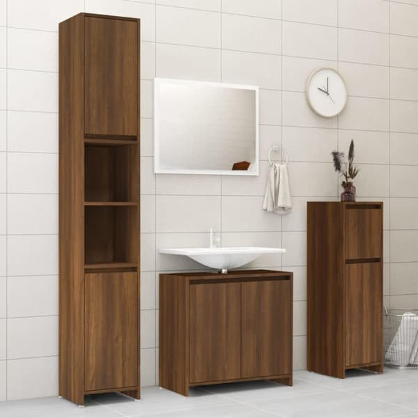 vidaXL Kylpyhuoneen kaappi ruskea tammi 30x30x95 cm tekninen puu
