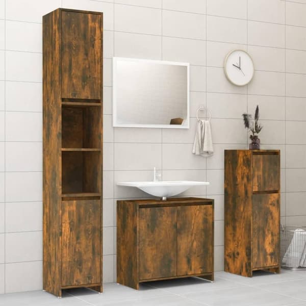 vidaXL badeværelsesskab 30x30x95 cm konstrueret træ røget egetræ